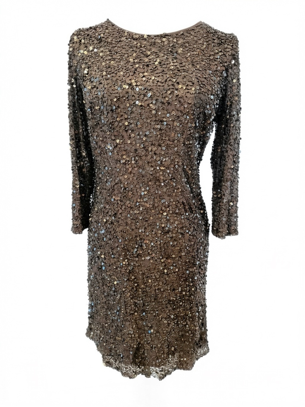 Pisarro Nights Sequin Cowl Back Dress Mocha Hoco Brown 4P NWOT